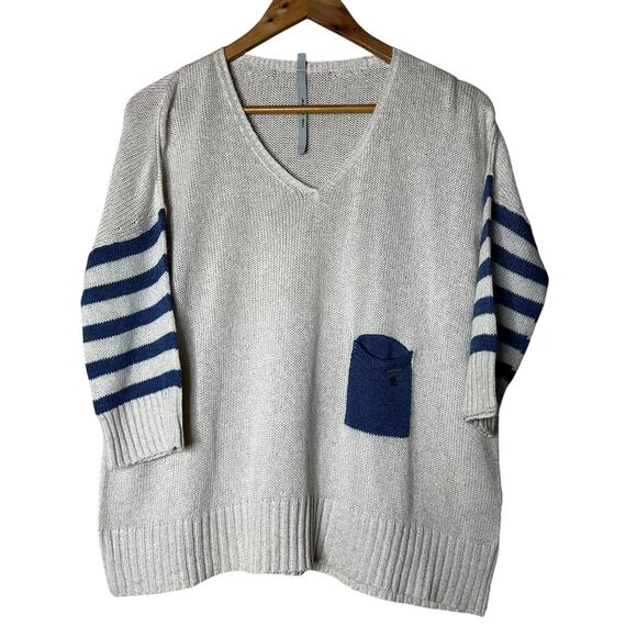cop. copine Sweater Lagenlook Nautical 3/4 Sleeve Blue Ivory San‎ Francisco Sz M - Picture 1 of 9